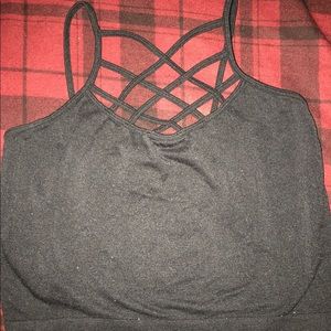 Black Stretchy Criss Cross Strap Crop Top